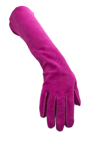 Hot Pink suede vintage ladies gloves - Dressing Vintage