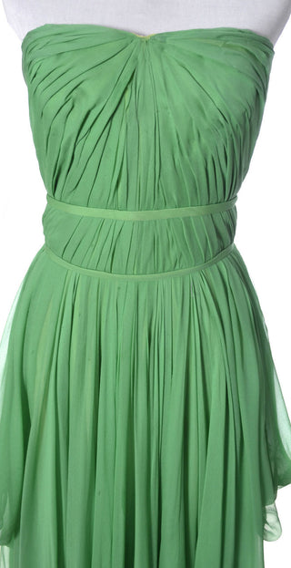 1950's Draped Grecian Howard Greer Green Silk Chiffon Vintage Dress - Dressing Vintage