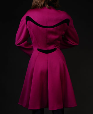 Thierry Mugler Vintage Magenta Pink Princess Coat w Black Velvet Trim