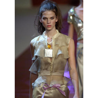 2005 Valentino Garavani Soft Gold Silk Chiffon Tiered Sleeveless Top