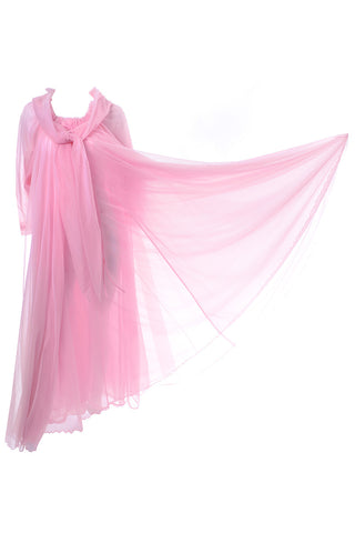 Full Sweep Vintage Nightgown Robe Peignoir Pink Chiffon