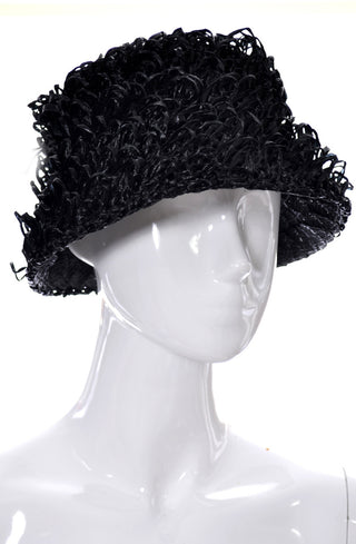 Curly black raffia mod 60s vintage hat
