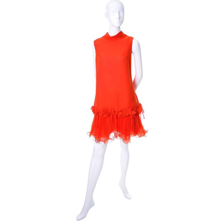 1960s Vintage Dupuis Jack Bryan Tomato Red Chiffon Dress Dead Stock – Modig