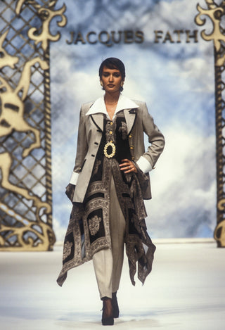 S/S 1993 Jacques Fath Vintage Black Striped Skirt & Blazer Suit