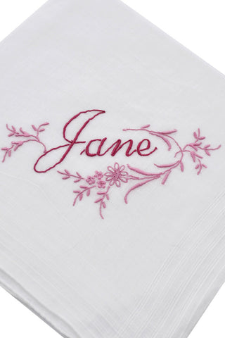 Vintage Jane Monogrammed Handkerchief with Pink Flowers - Dressing Vintage