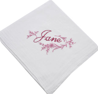 Vintage Jane Monogrammed Handkerchief with Pink Flowers - Dressing Vintage