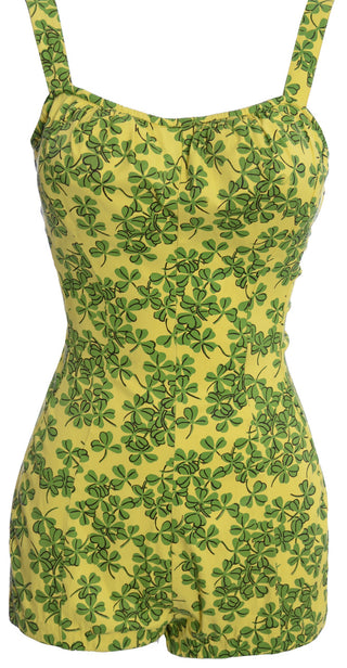 1960's Jantzen Vintage Swimsuit Yellow Green Clover - Dressing Vintage