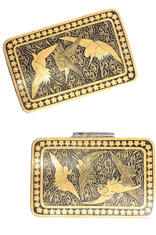 mixed metal Vintage Japanese Gold Cranes Antique Sash or belt buckle