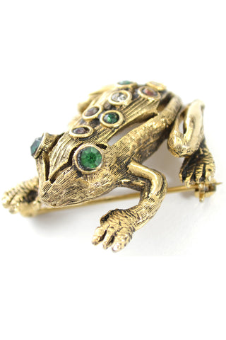 Jeanne signed Rhinestone Frog designer vintage Brooch - Dressing Vintage