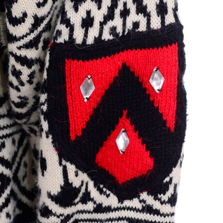 1980's Black & White Mock Neck Sweater w/ Jeweled Patches