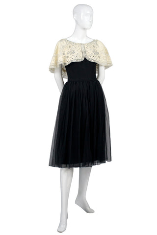 Larry Aldrich vintage 1950s black dress with lace collar - Dressing Vintage