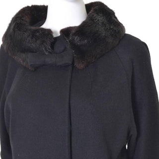 Vintage 1960's black wool Lilli Ann coat with fur trim and silk lining