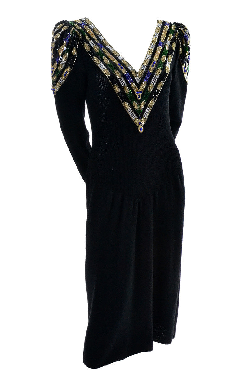 1980s Lillie Rubin Vintage Black Knit Dress Gorgeous Beading Made in USA 1980s Lillie Rubin Vintage Black Knit Dress Gorgeous Beading Made in USA
