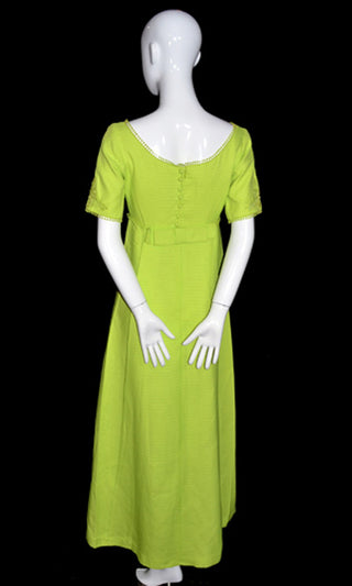 Vintage 60s Lime Green bridesmaid long dress with lace applique - Dressing Vintage