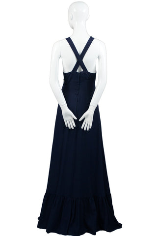 Full length 1970s halter dress in navy blue with beautiful rhinestones - Dressing Vintage