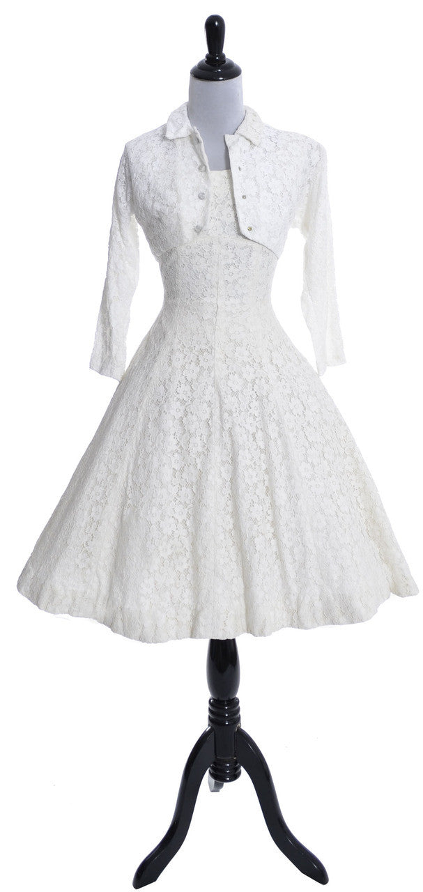Lorrie Deb 1950's vintage dress white lace modern wedding with bolero Modig Lorrie Deb 1950's vintage dress white lace modern wedding with bolero Modig