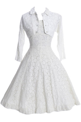 1950's White Lace Lorrie Deb Vintage Princess Cut Wedding Dress Bolero - Dressing Vintage