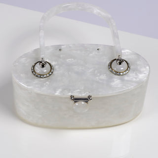 1950s Marbleized Lucite Vintage Handbag With Rhinestones - Dressing Vintage