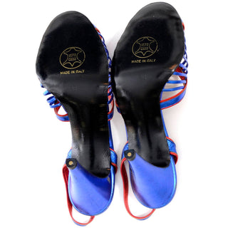 Mario Valentino size 9 vintage slingback peeptoe heels in metallic blue never worn