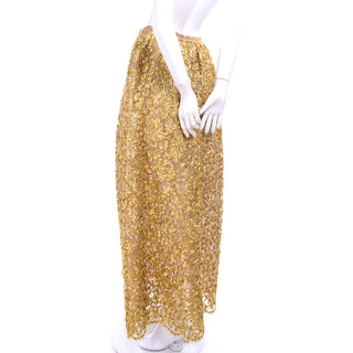 Mary McFadden Couture Evening Skirt in Gold Metallic Lace & Soutache New w/ Tags