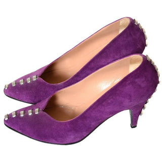 1980s Maud Frizon Purple Suede Shoes with Heel Studs Italy 37.5 7B - Dressing Vintage