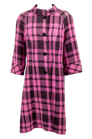 Pink and Black Plaid 1960s Vintage Coat by Mildred Warner - Dressing Vintage