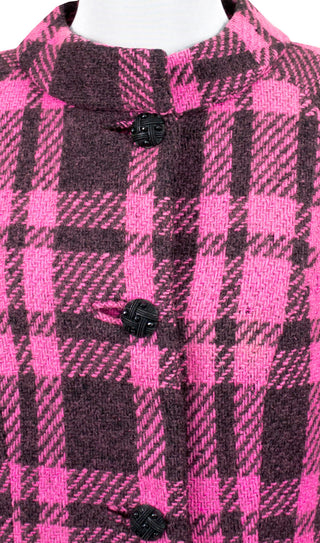 Pink and Black Plaid 1960s Vintage Coat by Mildred Warner - Dressing Vintage
