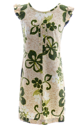 1960's Mildred's Hawaii Vintage Dress Green Cotton Batik Print - Dressing Vintage
