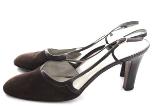 1970s Brown Suede Slingback Vintage Shoes Miramonte Size 8 - Dressing Vintage