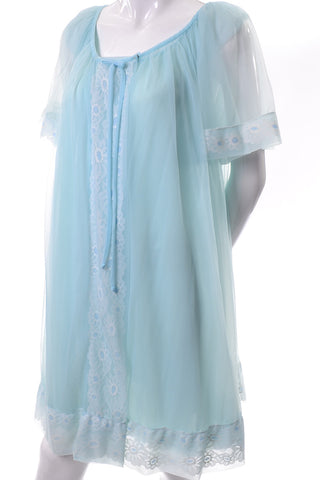 60s Miss Elaine Vintage Blue Peignoir Nightgown robe 
