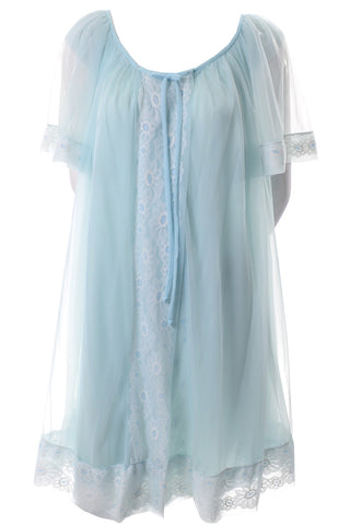 Miss Elaine Vintage Blue Chiffon Peignoir Set Nightgown and Robe - Dressing Vintage
