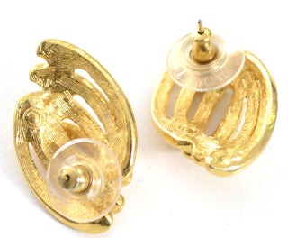 Vintage Monet gold tone pierced earrings open swirl - Dressing Vintage