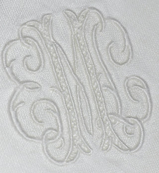 8 Triple Monogram Vintage lace trimmed linen napkins EMC 17" - Dressing Vintage