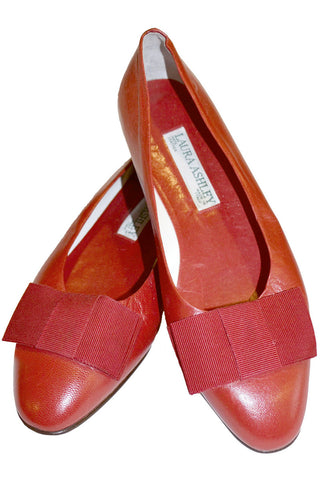 Cherry Red Vintage Laura Ashley Shoes with Bows 9.5 Unworn! - Dressing Vintage
