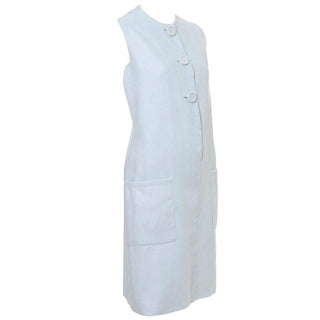 Norman Norell sleeveless blue linen vintage dress