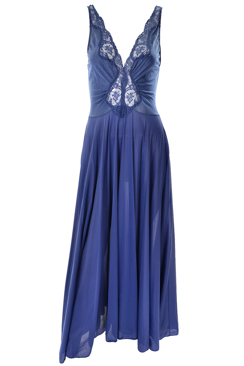 Olga Blue Full Sweep Vintage Nightgown Lace Trim – Modig