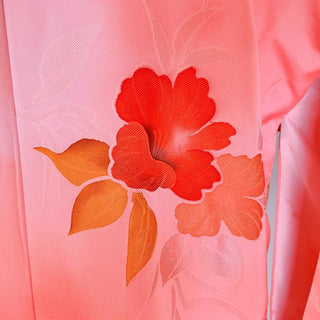 Vintage Silk Kimono Hibiscus Print