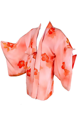 1930's Silk Kimono Hibiscus Tropical Flower Print