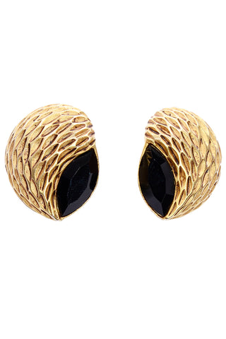 Vintage Oscar de la Renta Textured Gold & Black Pierced Earrings