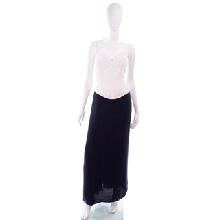 3 pc Navy Blue & White Silk Vintage Oscar de la Renta Evening Dress w Tags