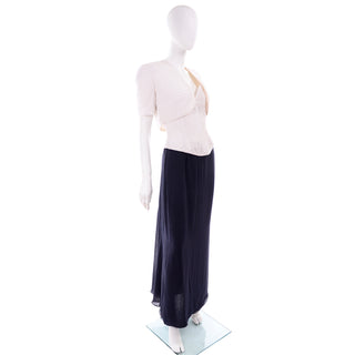 Navy Blue & White Silk Vintage Oscar de la Renta Evening Skirt Jacket Bustier Dress w Tags 