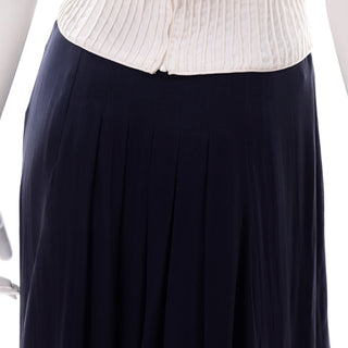 Navy Blue & White Silk Vintage Oscar de la Renta Evening Dress w Tags pleated skirt