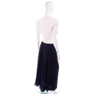 Navy Blue & White Silk Vintage Oscar de la Renta Evening Dress w Tags Jacket & Bustier