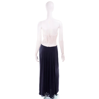 Navy Blue & White Silk Vintage Oscar de la Renta Evening Dress w Tags Chiffon