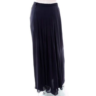Navy Blue & White Silk Vintage Oscar de la Renta Evening Dress w Tags Chiffon Skirt
