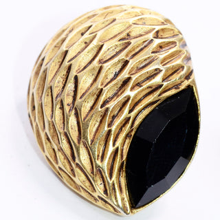Designer Vintage Oscar de la Renta Textured Gold & Black Pierced Earrings