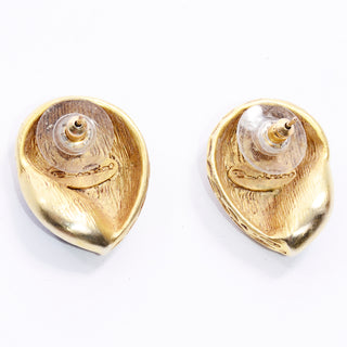Designer Jewelry Vintage Oscar de la Renta Textured Gold & Black Pierced Earrings