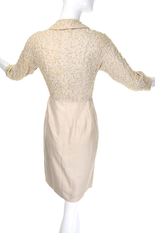 1960s Cream Silk vintage dress with beaded top
