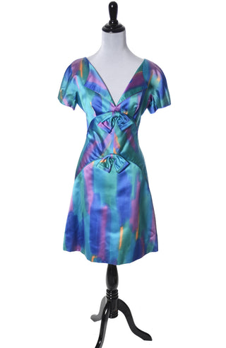 1960's Paul Whitney Vintage Watercolor Silk Dress - Dressing Vintage