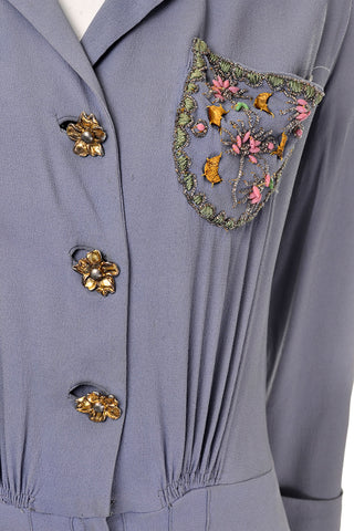 1940's periwinkle dress beaded pocket